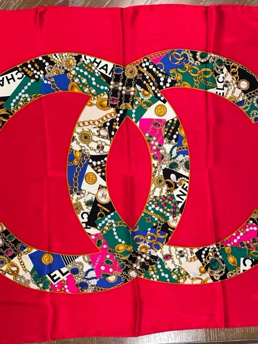 Chanel Silk Scarf Red Hand Rolled